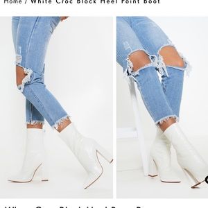White crocodile snakeskin boots booties heels